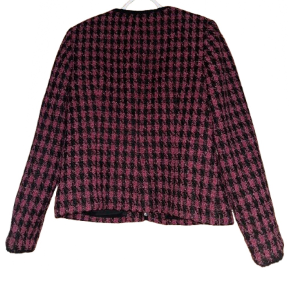 Talbots Women Black & Burgundy Tweed Full Zip w/ Fringe Trim Blazer Jacket Sz-10 - Picture 7 of 7